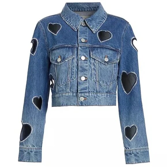 Alice Olivia Jeff Embellished Cropped Denim Jacket - Picture 5 of 6
